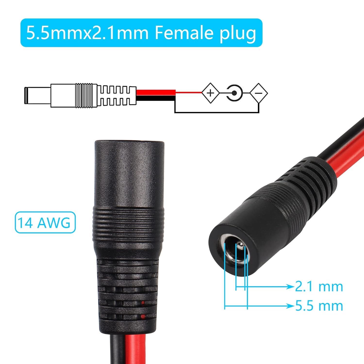 Amazon | CERRXIAN DC5521電源ピグテールケーブル 14AWG 5.5 mm x 2.1