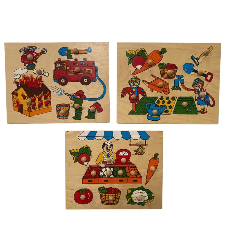 Italveneta Didattica- Puzzle Lavori Giardiniere Fruttivendolo Pompiere Legno, Multicolore, Set 3 Pezzi, 0269