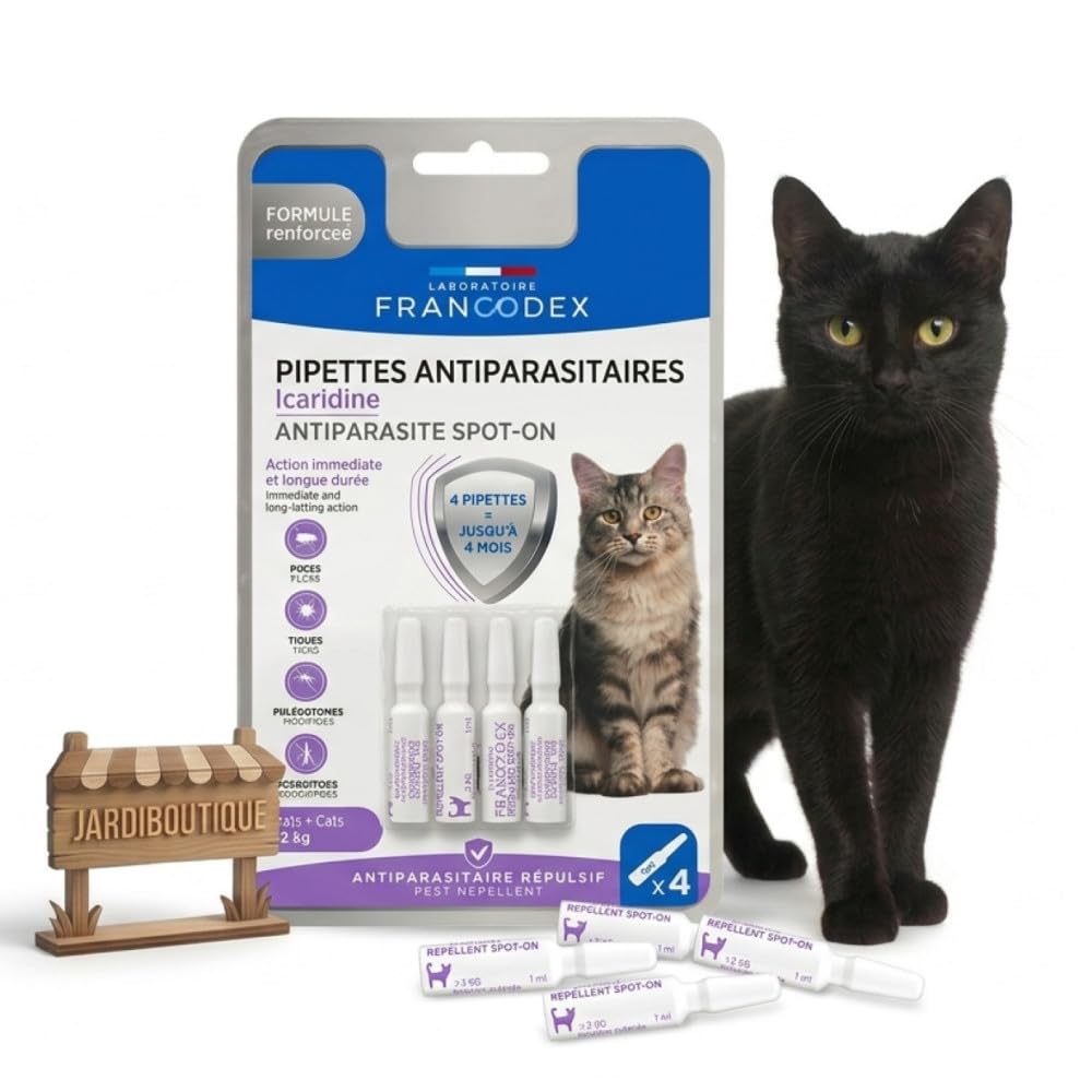 Francodex - 4 Pipettes antiparasitaires Icaridine Francodex - Chat Plus de 2 kg