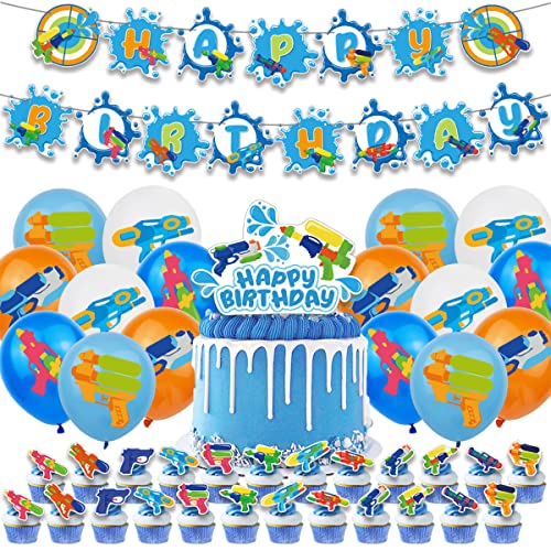 Water Gun Birthday Party Supplies Pool Birthday Party Supplies Set Water Gun Theme Birthday Party Decorations Include 1 Banner 1 Cake Topper 16 Balloons 24 Cupcake Topper #TOP4