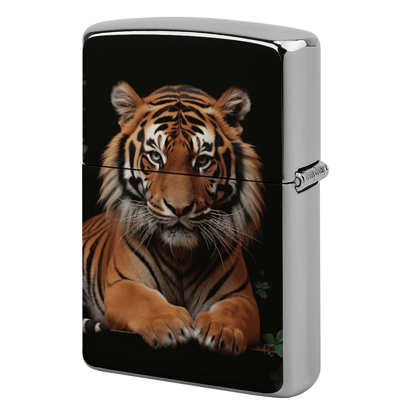 with Tiger and Paws Lighter Case Cover Vintage Metal Lighter Sleeve Reusable Lighter Protective Cover Decorative Lighter Holder Birthday Gifts for Men Women