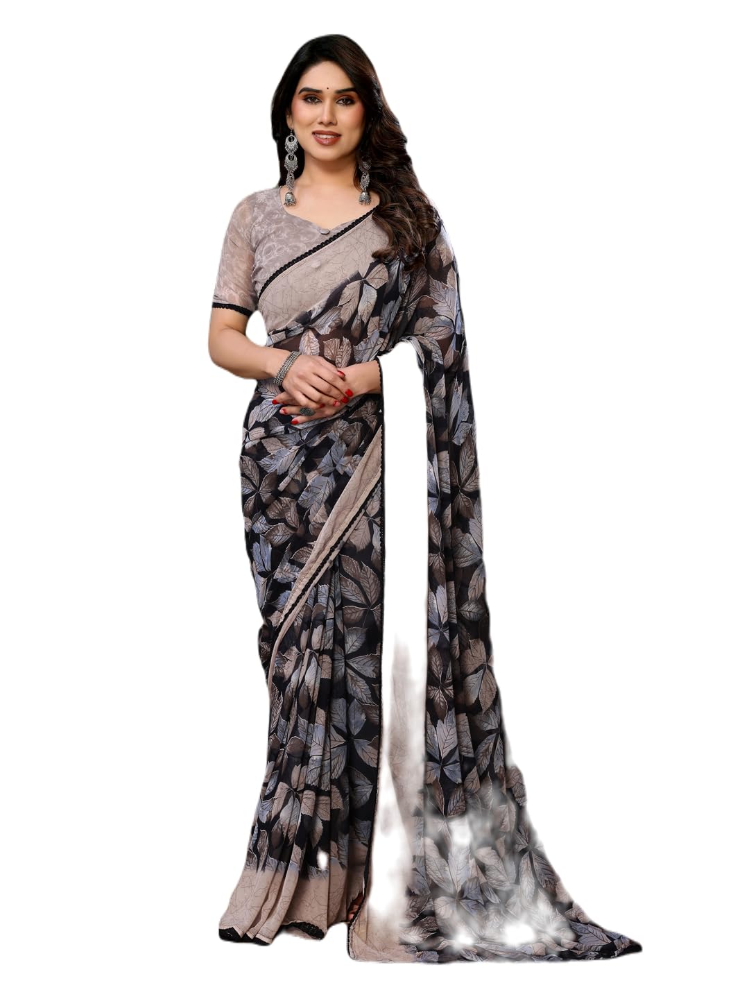 Womens Georgette Plain Drap Wear Saree Solid for all Occasions Ware Sari With Unstitch Blouse Piece-image-45
