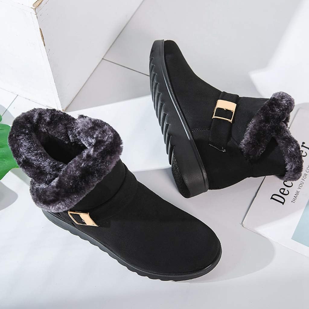 MIOKE Women's Winter Fur Snow Ankle Boots Buckle Suede Waterproof Zipper Anti-slip Warm Snow Short Booties