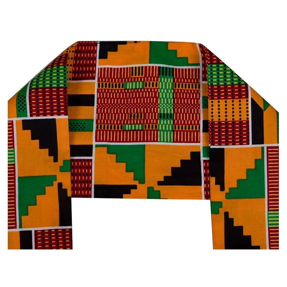 2 Pezzi Africani Kente Stampa Stola Fascia, Unisex Africano Modello Kente Scialle Cappello Kufi per Storia Africana Nera Uomo Bambino