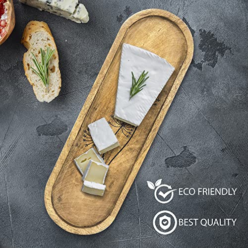 Image of SAAGA Oval Mango Wood Serving Platter | 15 x 4.5 Inch Wooden Serving Tray | Food Safe Multipurpose Snack Tea Dessert Cheese Bread Serving Plate for Kitchen Dining Cafe & Restaurant