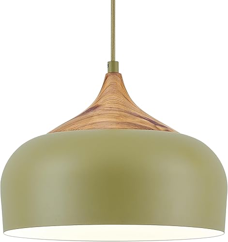 Miniatura 9 de ELYONA Lámpara Colgante Moderna con Patrón de Madera de Nogal Luminaria Colgante de Cúpula de Metal Negro Mate con Acabado Interior Dorado