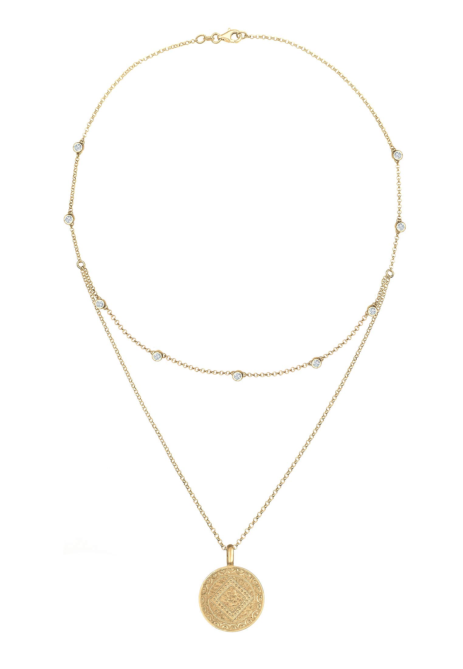 Elli Halskette Damen Layer Look Münze Plättchen Vintage mit Kristallen in 925 Sterling Silber