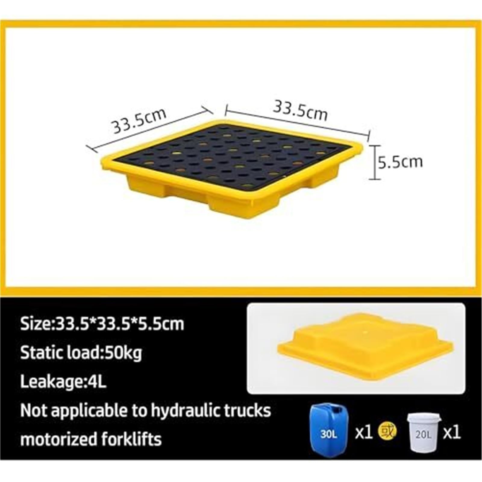 Plateforme de rétention des déversements, Palette en Plastique étanche, Plateau modulaire empilable pour Le Stockage d'huiles et de Produits Chimiques dans Les ateliers et entrepôt