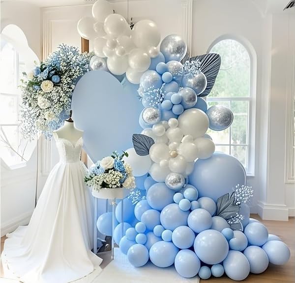 IXVAN Pastel Blue Balloons 145pcs Different Sizes 18 12 10 5 Inches Baby Blue Light Blue Balloon Garland Arch for Birthday Baby Shower Wedding Anniversary Graduation Party Decorations by IXVAN - Used condition - Image 6