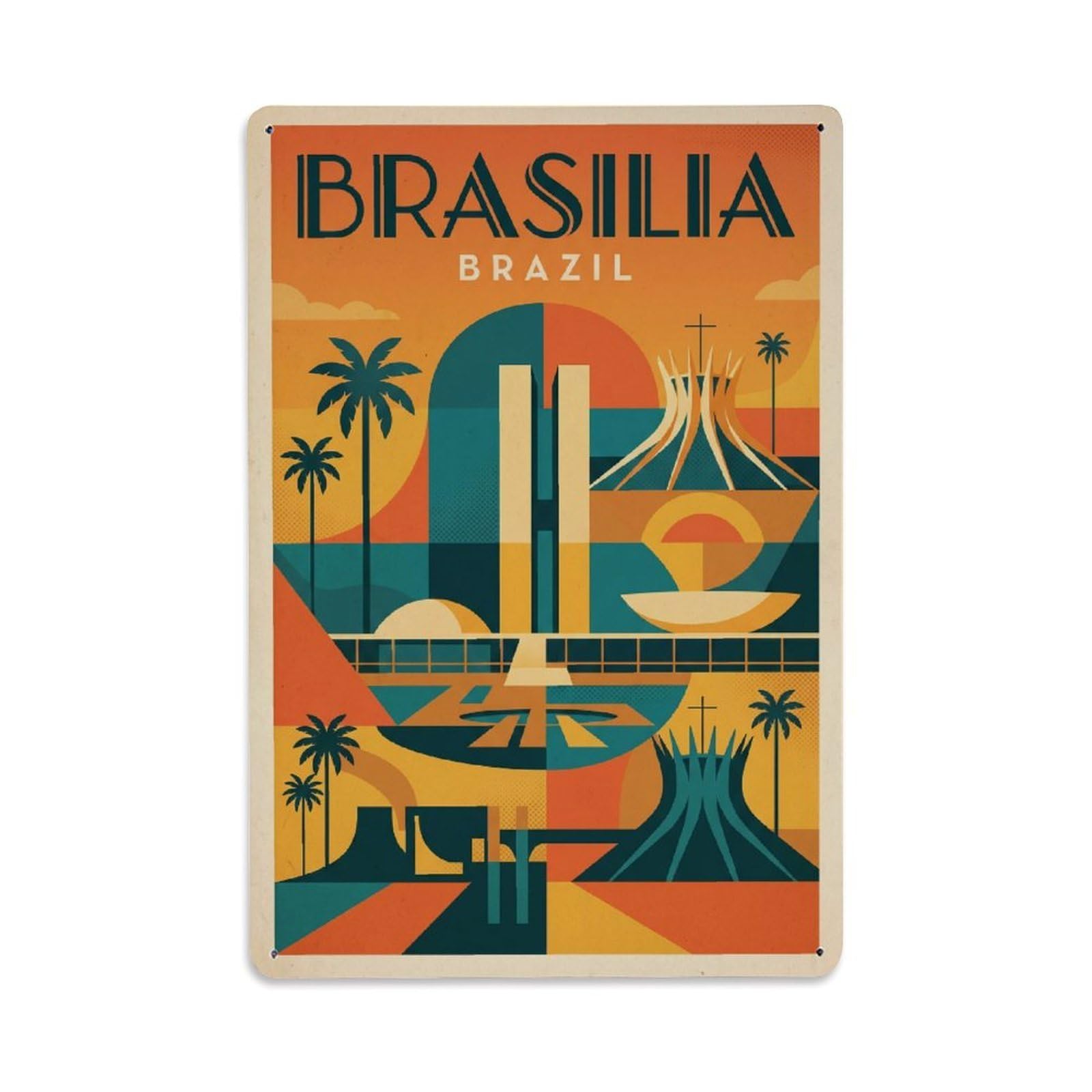 Vintage Travel Brazil Brasilia Metal Tin Sign