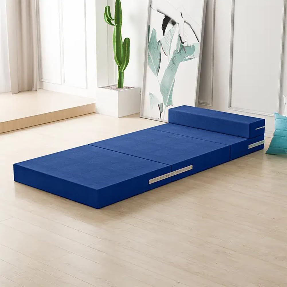 Matelas de sol pliable en mousse haute densité de 8 cm d'épaisseur avec fond antidérapant, lit d'invité, lit d'invité, camping (bleu, 60 x 200 x 8 cm)