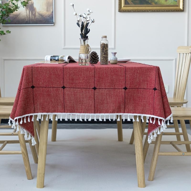 Nappe rectangulaire imperméable anti-plis en coton lin couleur café 110x170cm