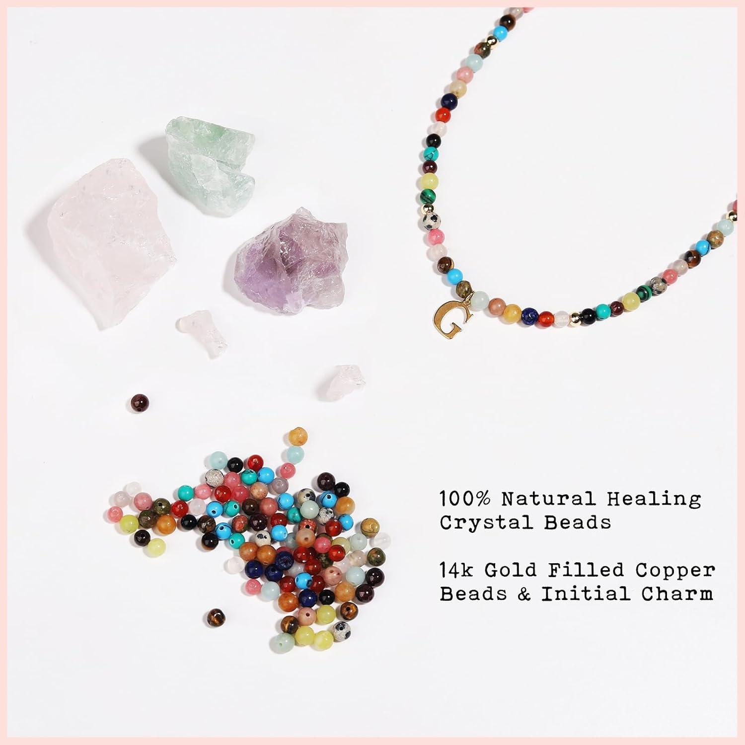 Initial Gemstone Necklaces for Women Girls, Colorful Beaded Boho Necklace Letter A-Z Bead Choker Necklace Y2K Natural Stone Handmade Gemstone Summer Beach Rainbow Necklace Jewelry Gifts - Image 6