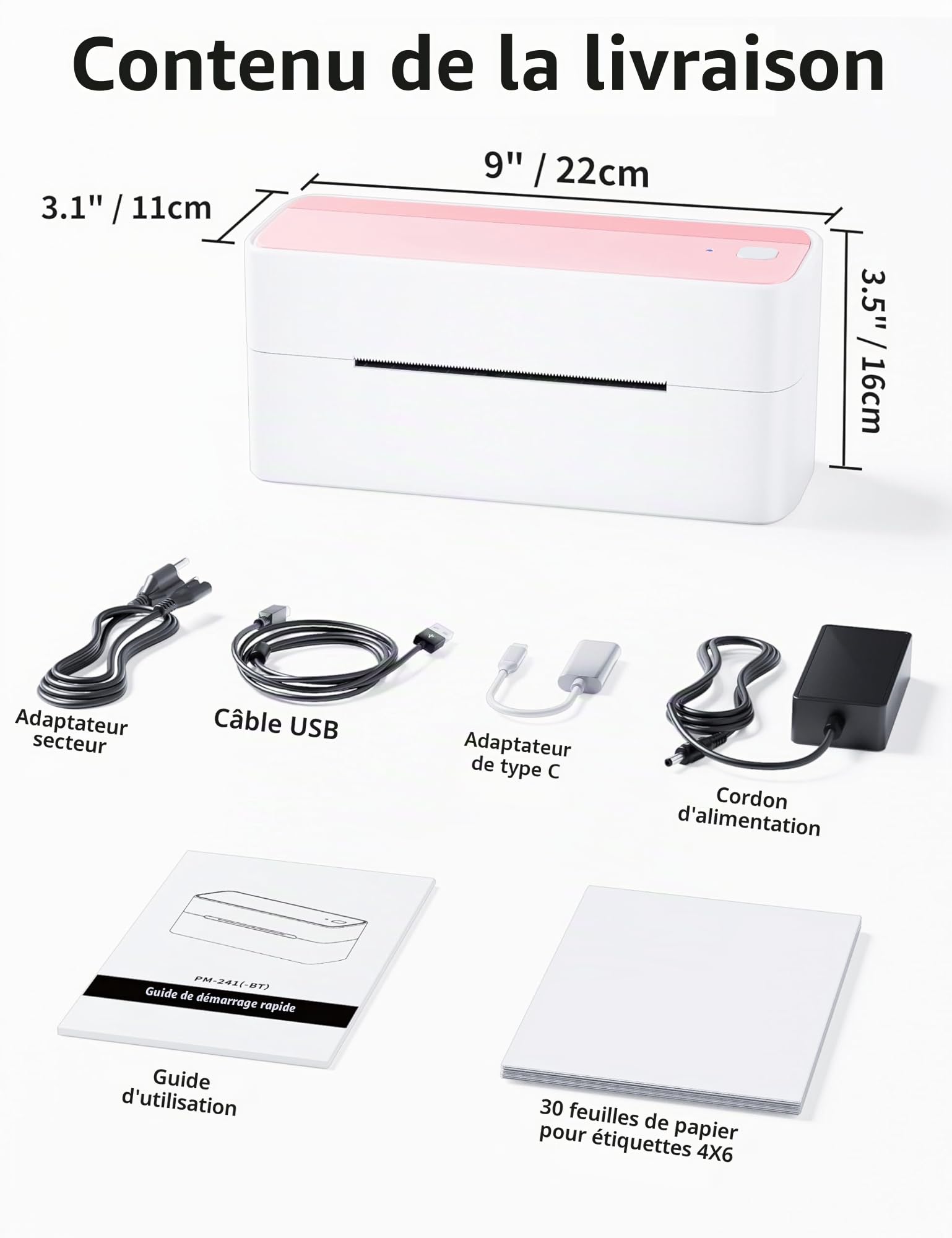 Phomemo 241BT Imprimante Thermique Étiquette 4x6, Bluetooth USB, Compatible Smartphones Windows Mac