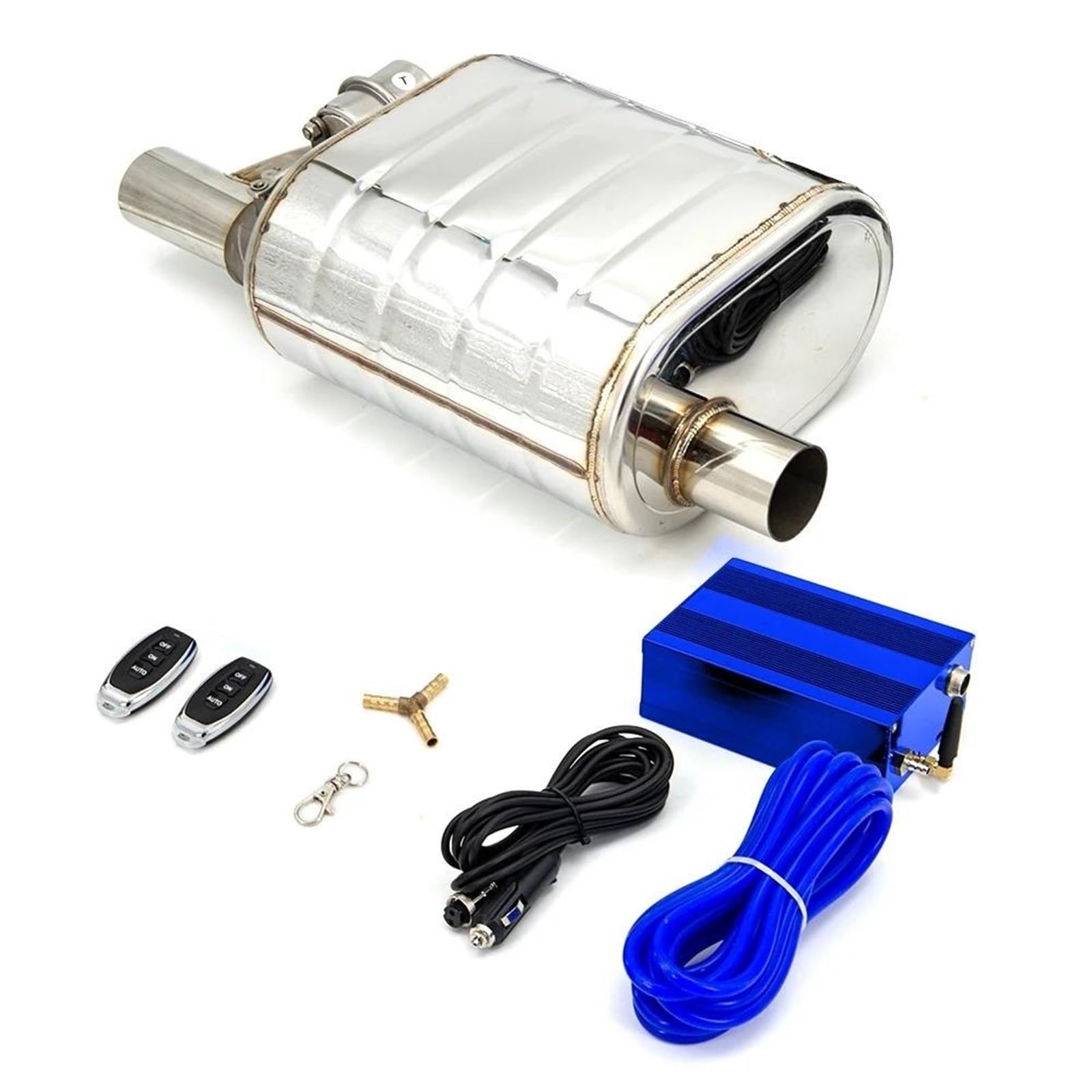 Terminale di Scarico Silenziatore di Scarico da 2 "2,5" 3 '' Pollici con Valvola di Scarico Set Controllo Remoto per Ritaglio Scarico Elettrico O Controllo OBD Silenziatore(63MM L+Pump)