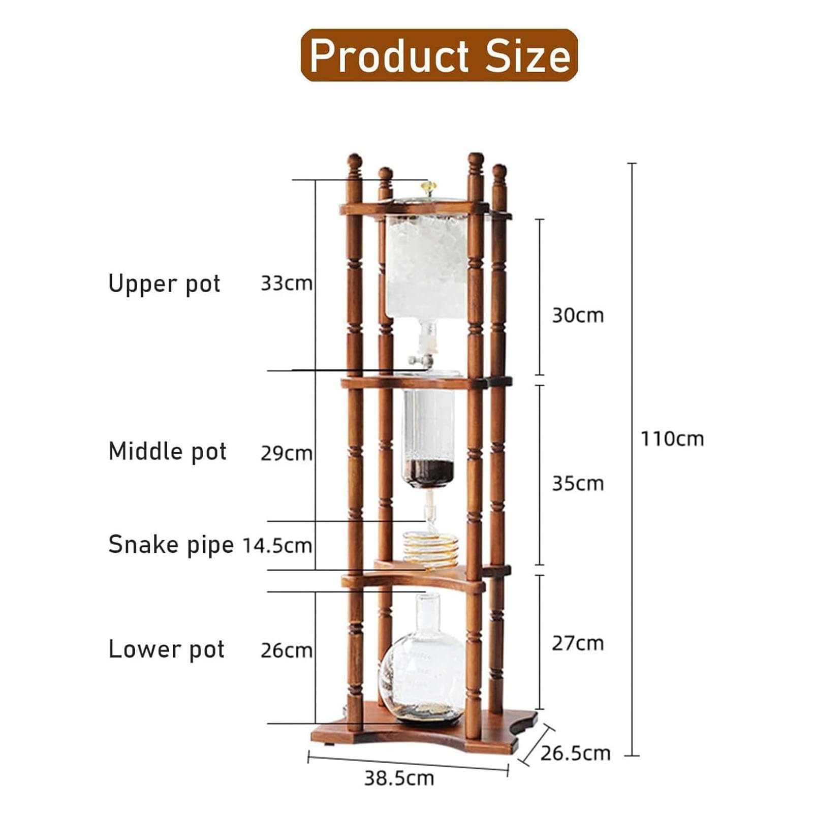 Cafetera De Goteo para Café Helado De 3000 Ml, Torre para Preparar Café Frío De 25 Tazas, Tasa De Goteo Ajustable, Filtro De Tela, Marco De Madera Maciza, para Amantes del Café Y El Té