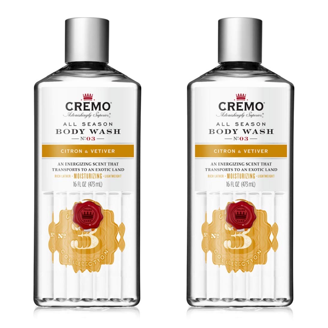 Cremo Rich-Lathering Body Wash, A Citrus Scent with Notes of Grapefruit, Ginger and a Touch of Vetiver, 16 Oz (2-Pack)