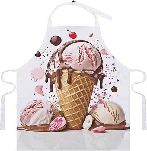Miniatura 7 de MUSM Delantal de helado, clásico vintage divertido con bolsillos delantales, babero ajustable resistente a gotas de agua para cocina, restaurante,