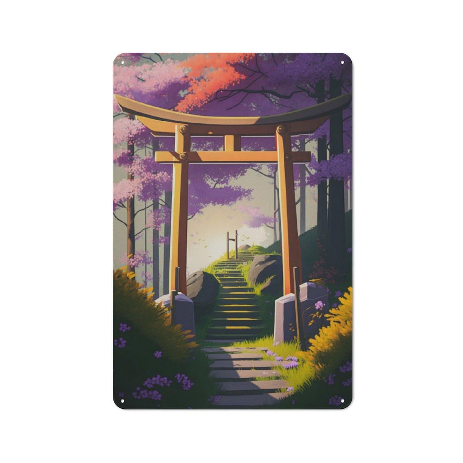Junmoney Stairs And Torii Gate Vintage-Inspired Tin Sign 30X20cm For Garage Or Workshop, For Garage, Workshop And Man Cave Decoration