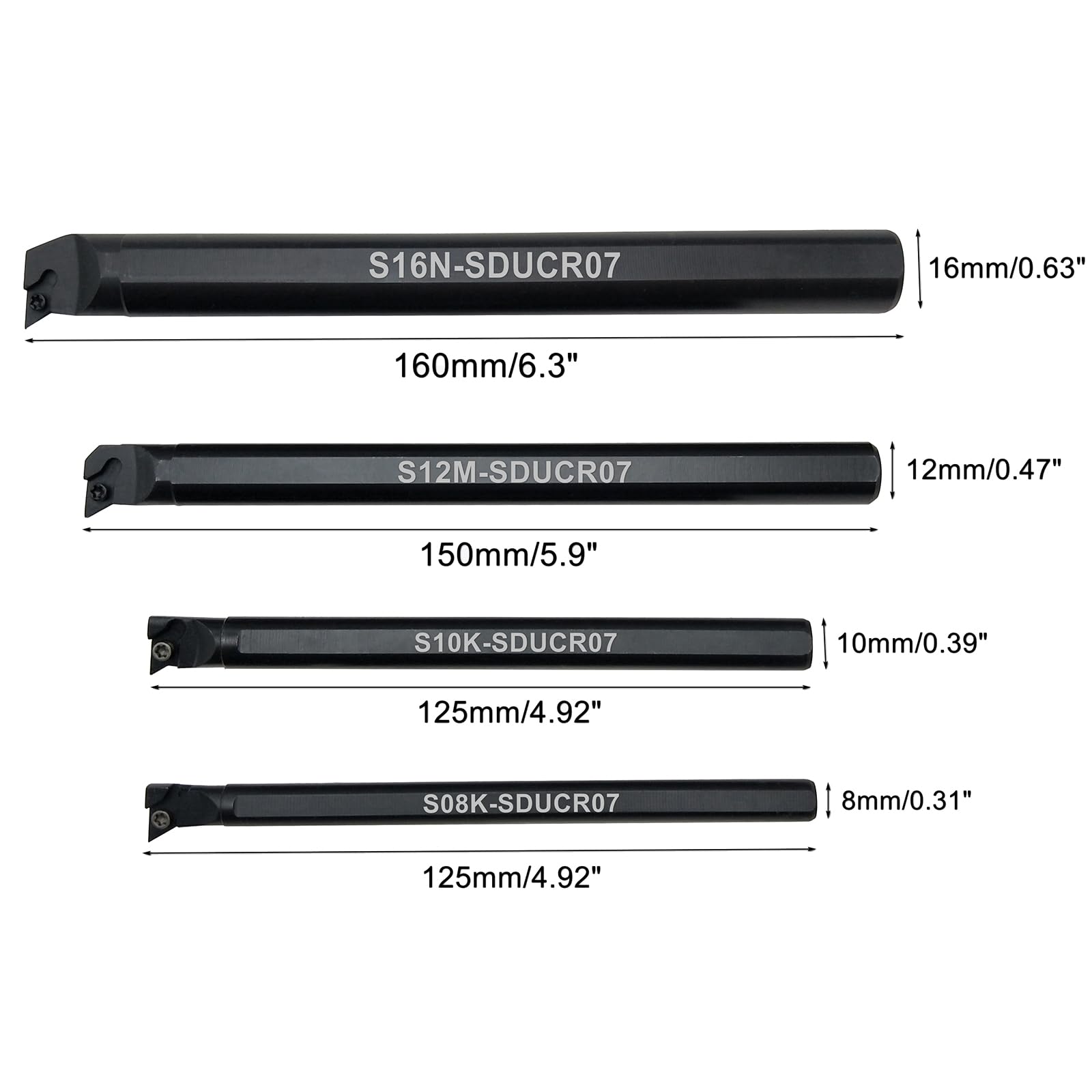 14Stück innenloch drehmeißel S08K/S10K/S12M/S16N-SDUCR07 Indexierbarer CNC-Drehmaschinen-Drehwerkzeughalter-Set，Und 10Stück DCMT070204 DCMT21.51 Drehmaschine Hartmetall-Dreheinsatz