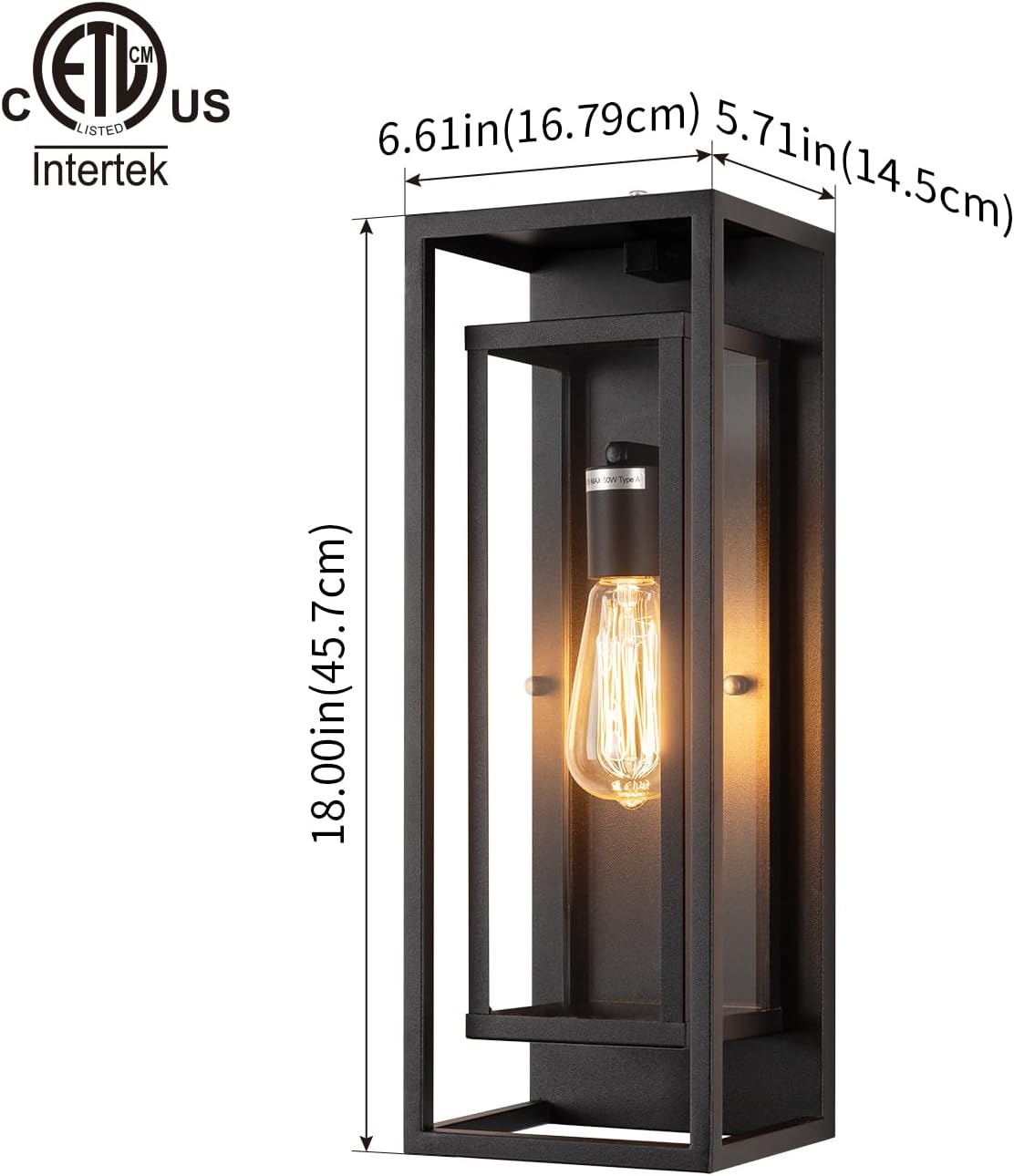 mirrea 18" Dusk to Dawn Outdoor Wall Sconce 1 Light in Matte Black Rectangular Metal Frame and Clear Glass Shade Waterproof Porch Light Patio Light Pack of 2