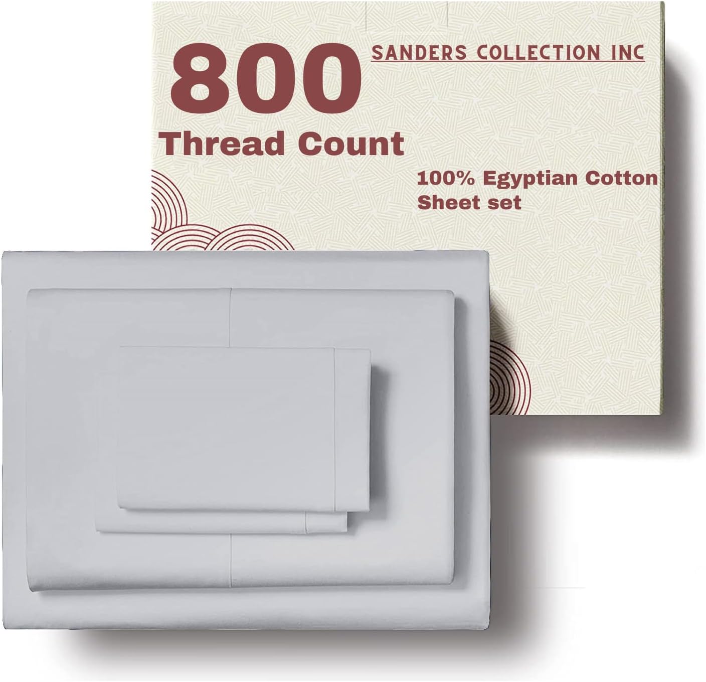 Sanders Collection Inc100% Egyptian Cotton Bed Sheets Set -800 Thread Count 4-Piece Light Gray Solid Sheets Set, Long Staple Luxury Queen Size Fits Mattress Upto 16'' Deep Pocket (Light Gray Solid)