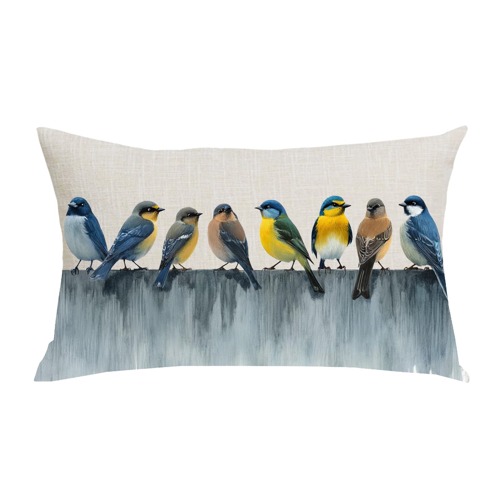 Ink Painting Watercolor Blue Birds Spring Home Sofa Chair Bed Decoration Lumbar Pillowcase Cotton Linen Decorative Throw Pillow Cover Case Rectangular 12 x 20 Inches