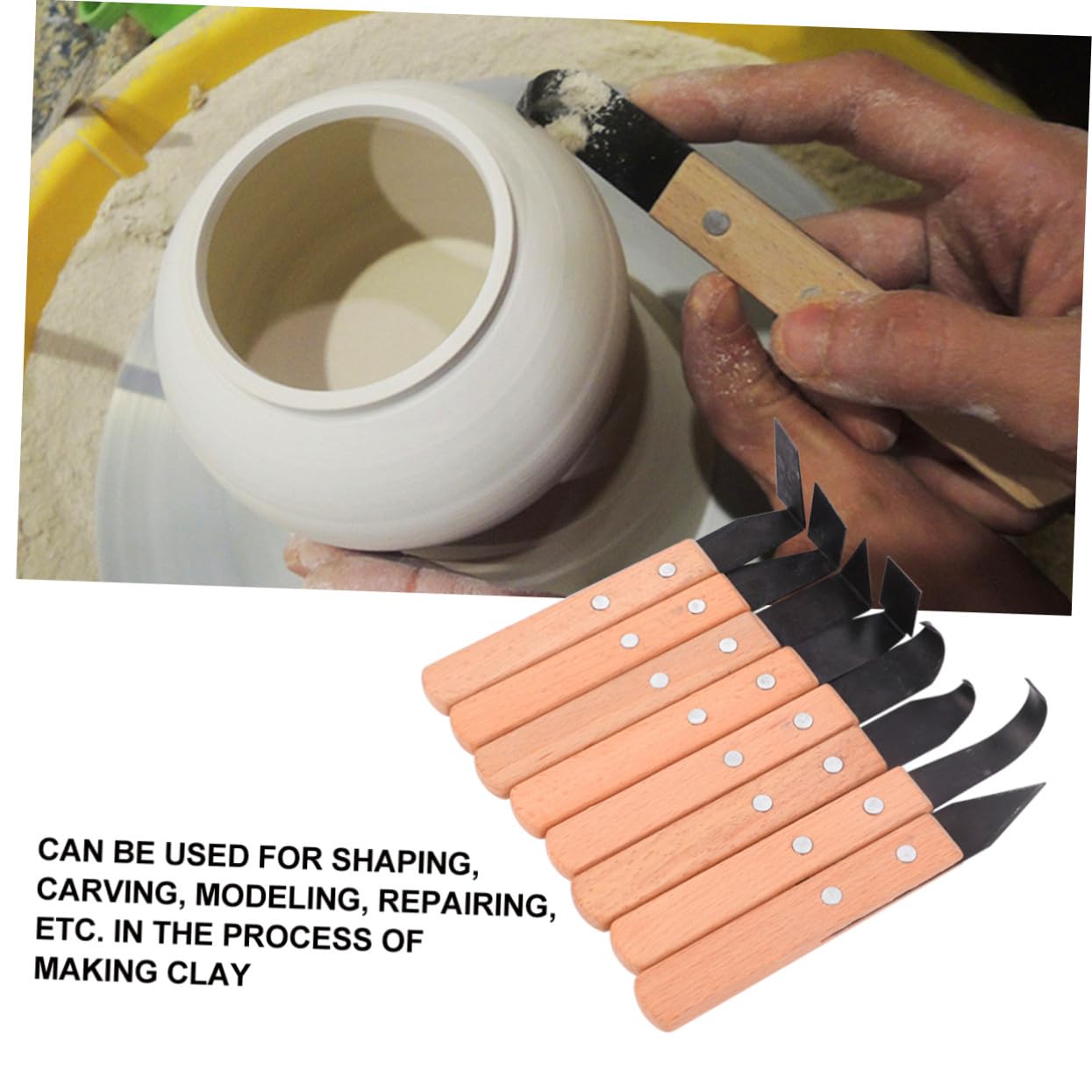 Gatuida Juego de 8 Cuchillos para Esculpir Arcilla Mango de Madera y Acero Inoxidable, Herramientas Manuales para Modelado y Reparación en Cerámica Color Aleatorio