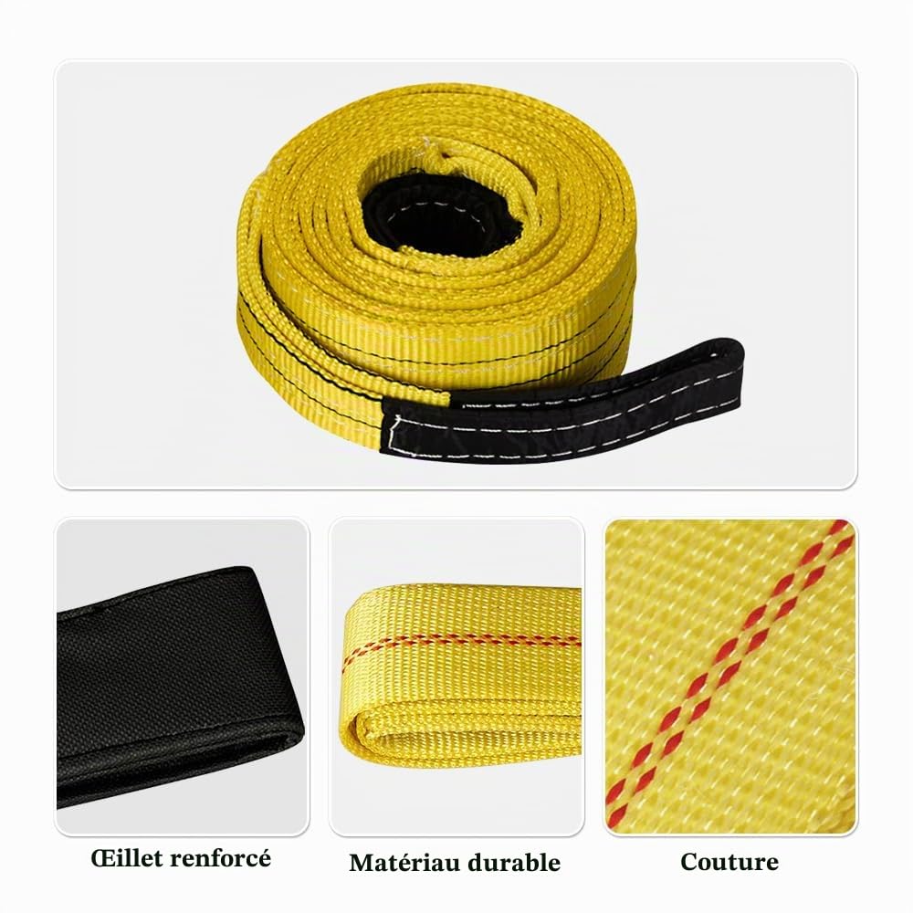 Lot de 2 Sangle de levage avec boucle ronde 3 tonnes,3 mètres Contre coupures et abrasions (3M x 5CM)