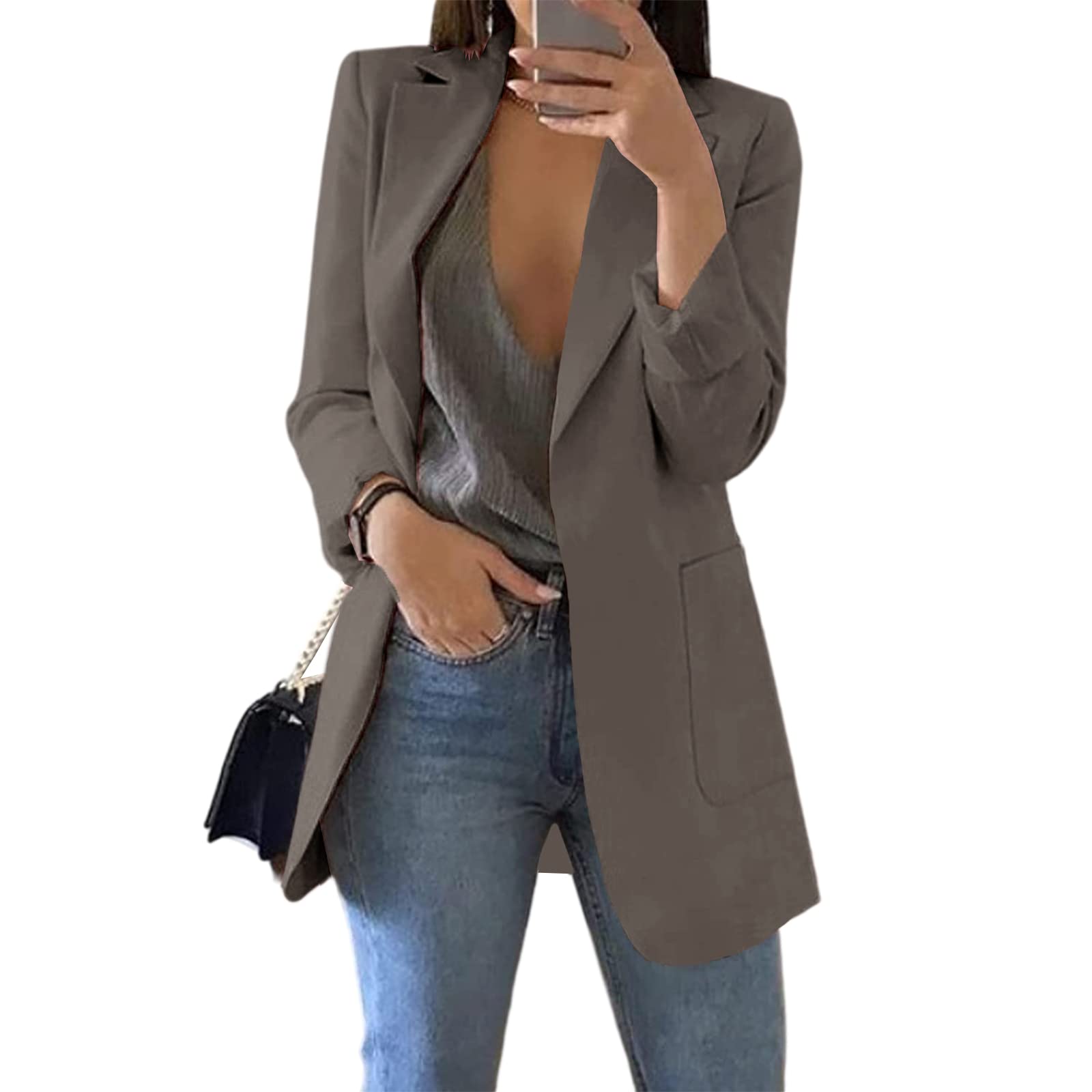 Womens Casual Blazers Long Sleeve One Button Lapel Collar Work Office Blazer Jackets