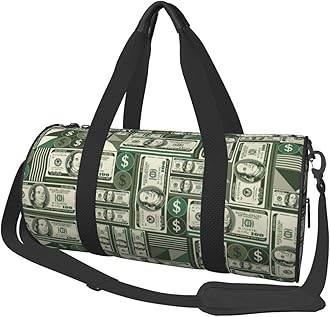 Money Sports Gym Bag Geometric Hundred Dollar Bills Travel Duffel Bag Shoes Compartment For Men Women Foldable Lightweight Yoga Gym Sports Bag