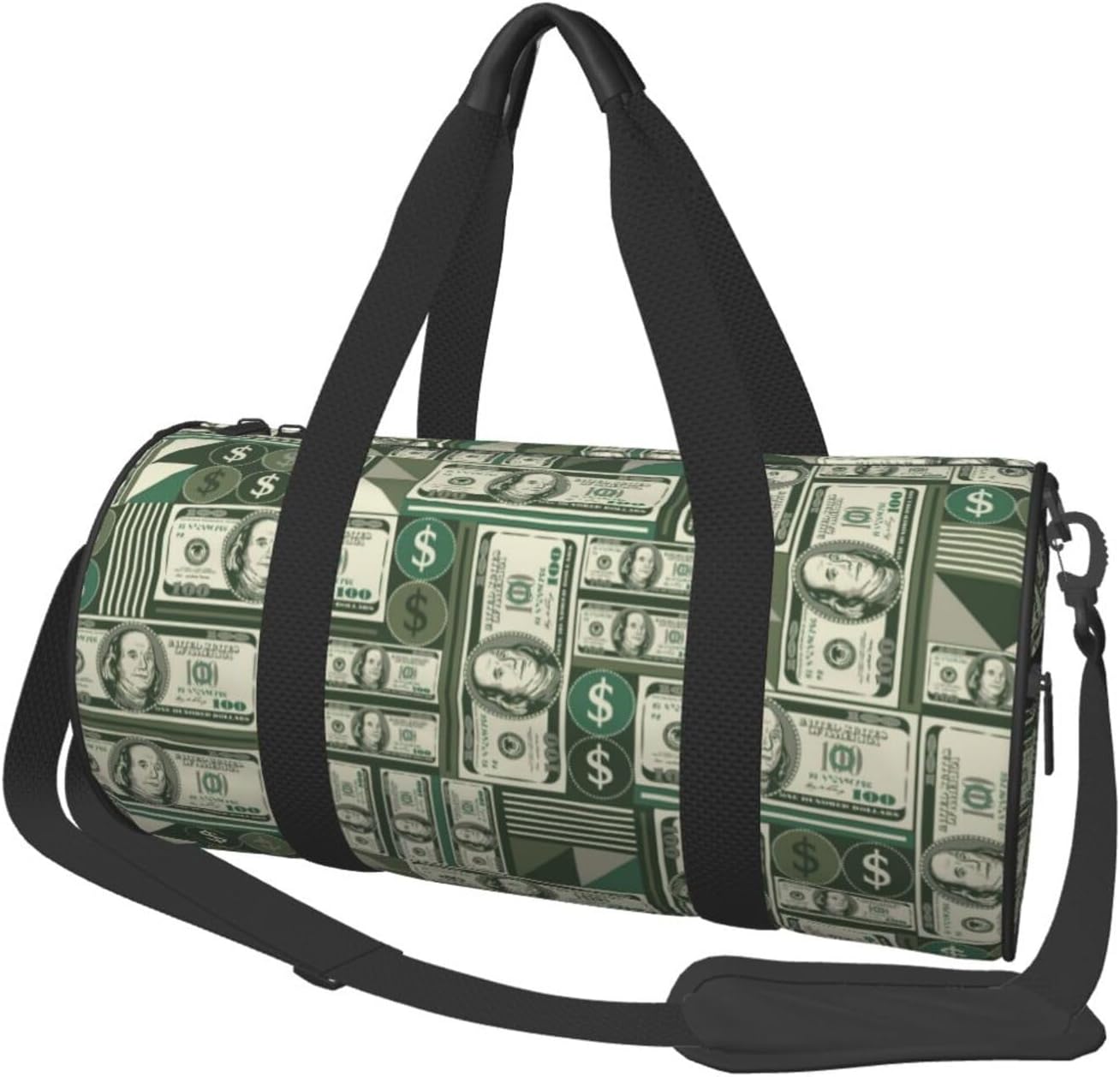 Money Sports Gym Bag Geometric Hundred Dollar Bills Travel Duffel Bag Shoes Compartment For Men Women Foldable Lightweight Yoga Gym Sports Bag