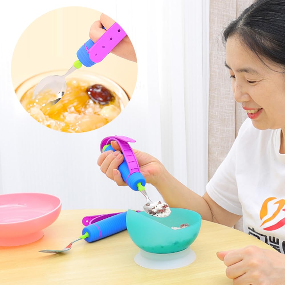 Easy to grip wearable rotating forks and spoons are suitable for the daily lives of the elderly, people with disabilities, Weakness,Arthritis,Stroke,and Parkinson's patients.Eating & Drinking Aids.