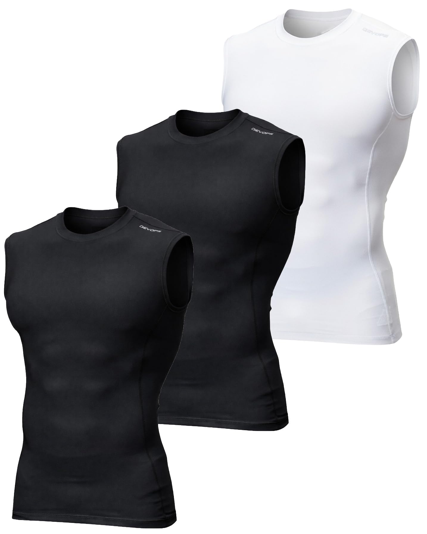 3 Pack Men's Sleeveless Compression Shirts Tank Top Baselayer