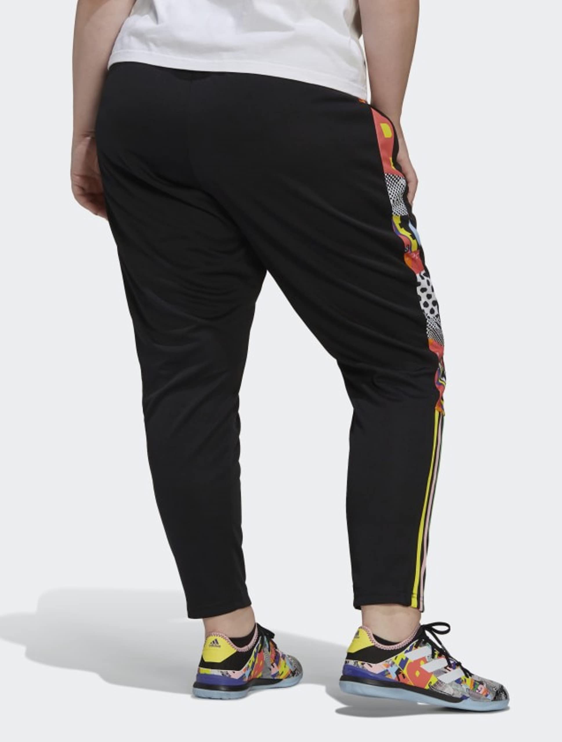adidas Damskie spodnie dresowe Tiro Pride Plus Size, czarne/wielokolorowe