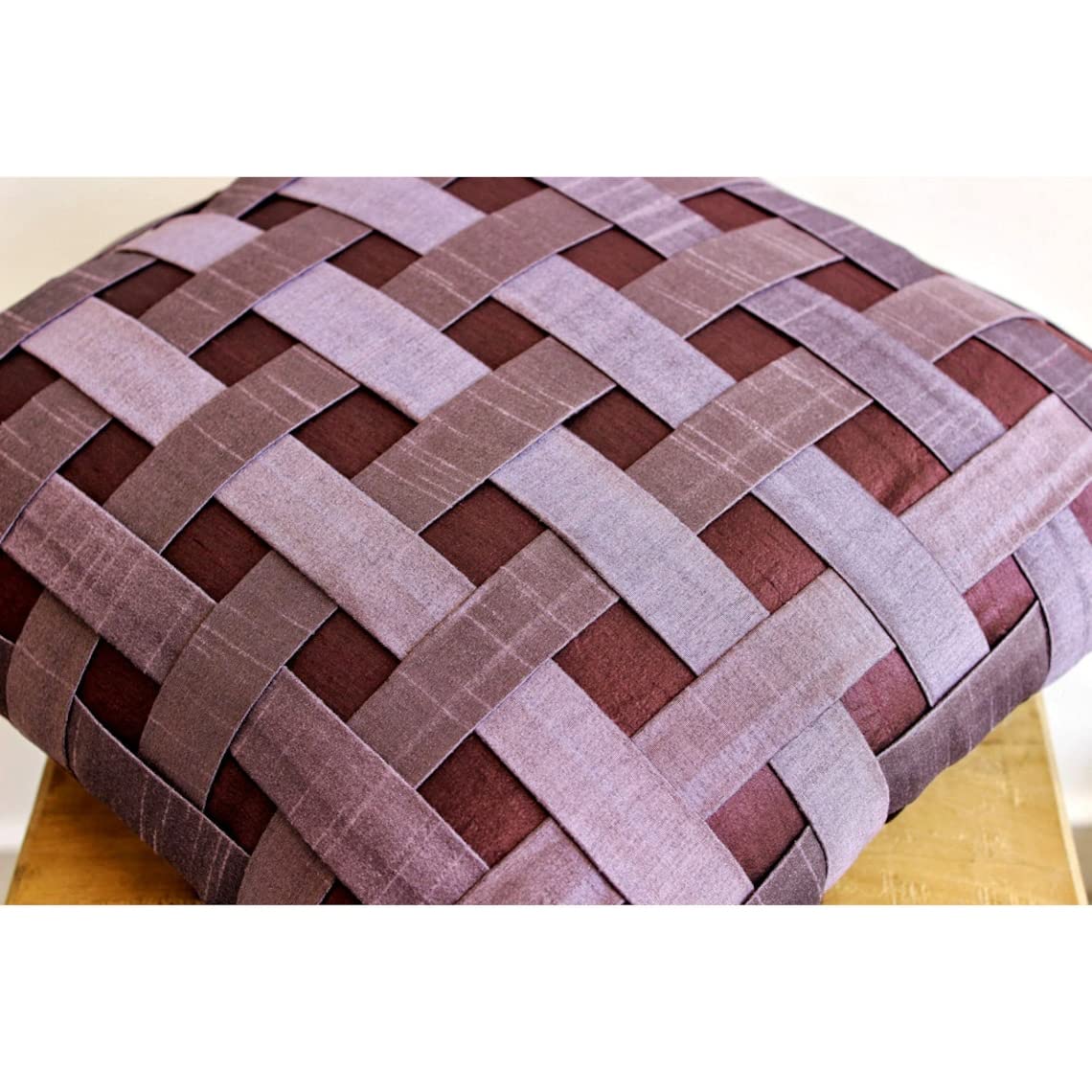 The HomeCentric Púrpura Cojines Cubren, con Textura Armadura De Cesta Cojines Cubren, 40x40 cm Fundas De Almohada, Cuadrado Sedala Seda Funda De Almohada - Purple N Plum Basket Weave