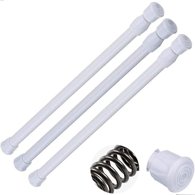 3 Pack Curtain Tension Rods Extendable Easy Use Extendable Curtain Poles for Window, Kitchen, Cupboard, Bathroom, No Drilling Net Curtain Rods 42-70Cm/16.54-27.56 Inch White (Diameter:13mm)