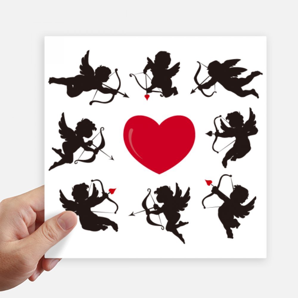 Autocollants Carrés Ange Coeur Rouge Décoration Murale Stickers Valise et Moto 20cm 4 Pièces