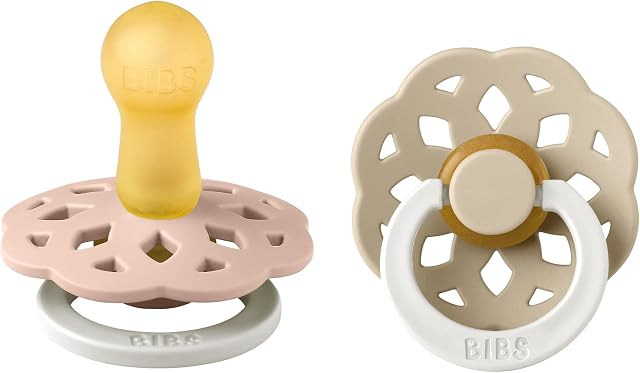 BIBS Boheme Glow in The Dark Soother 2-Pack. BPA Free. Round Nipple Latex, Size 2 (6-18 Months), Blush Glow/Vanilla Glow