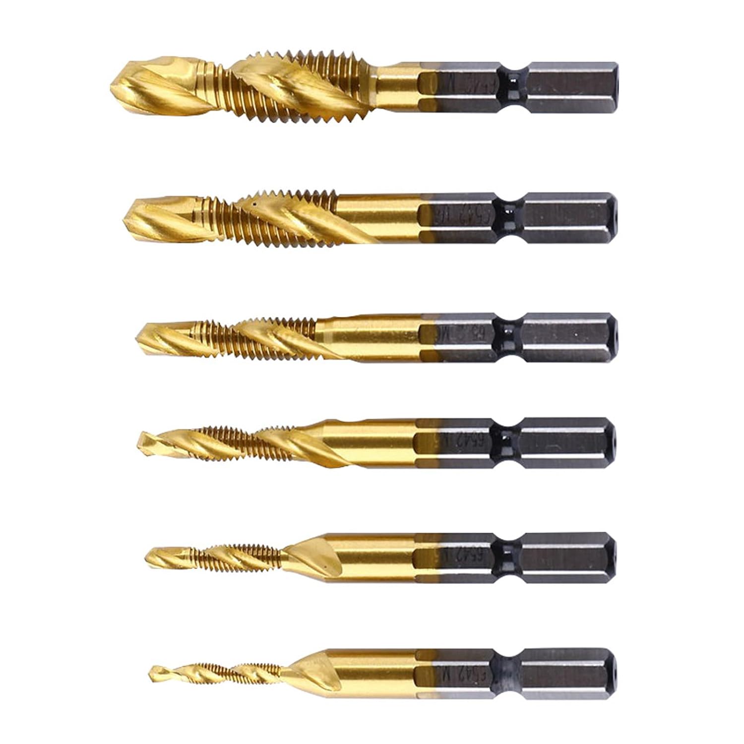 6Pcs Thread Tap Spirals Machine Tap Threading Tool Screw Tap Drill Bit Tap Drill Bit Composite Tap Drill Set for Metal Shank Drill Bits