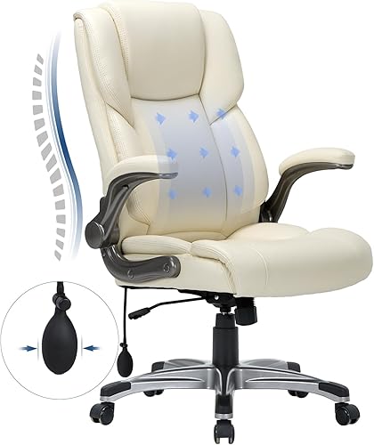 Miniatura 15 de COLAMY Silla de oficina ejecutiva de respaldo alto, silla ergonómica de escritorio de piel acolchada con soporte lumbar inflable y brazos abatibles,