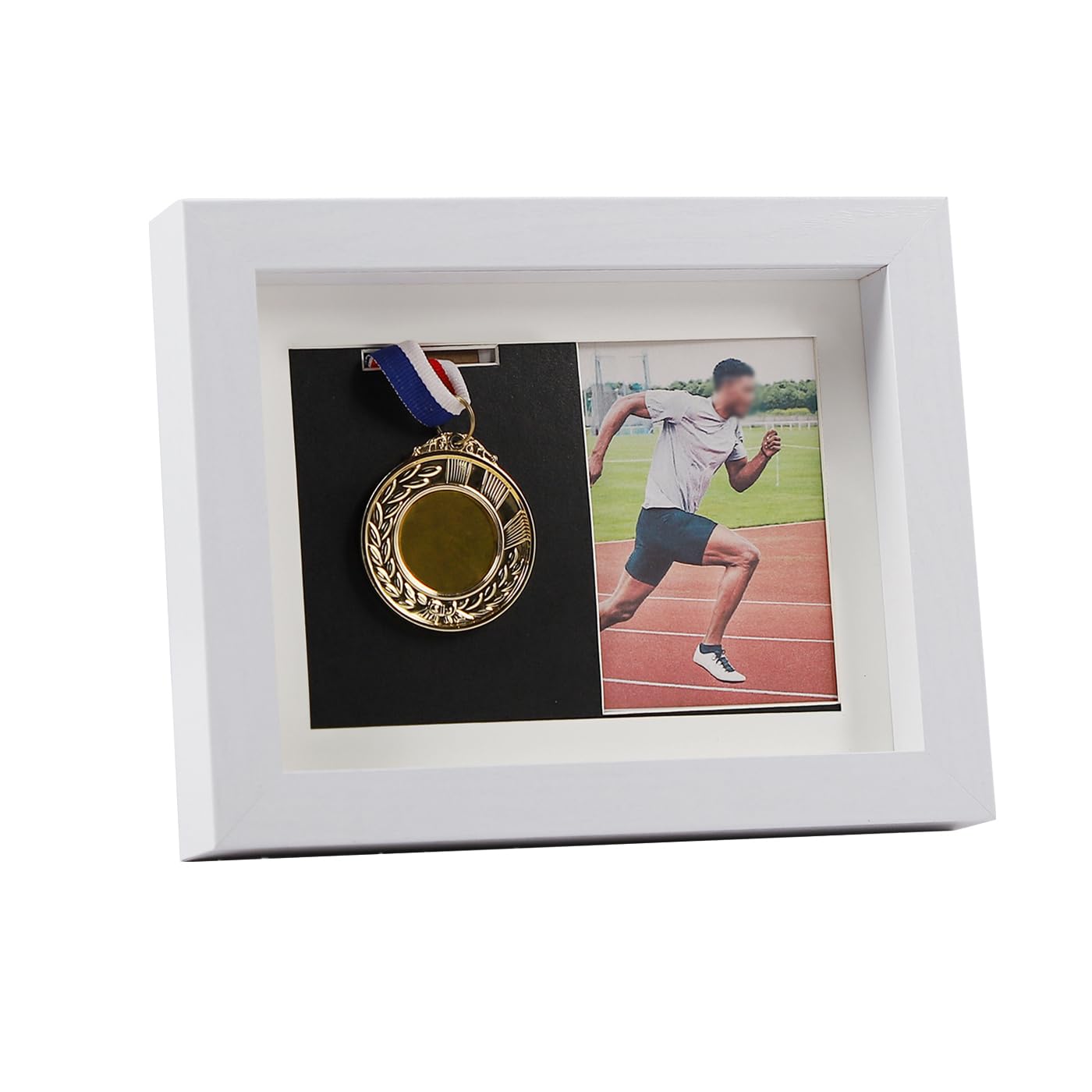 IHEIPYE Medal Display Shadow Box Picture Frame - 3 Medals Display Case - 3 in 1 Multifunctional Sport Medal Display Frame Perfect for Marathon Runner, Military Awards, Triathlons, White 6x8