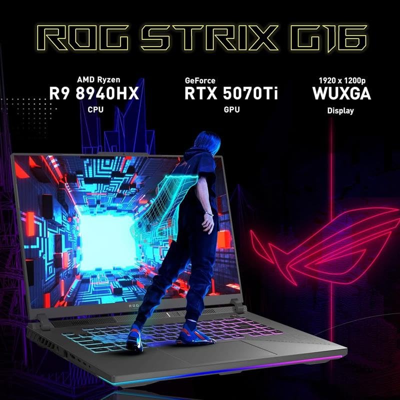 Image of ASUS ROG Strix G16 G614 AI Gaming Laptop 16.0 inch 165Hz IPS WUXGA Display | AMD Ryzen 9 8940HX, GeForce RTX 5070 Ti 12GB, 64GB DDR5, 2TB SSD, RGB KB, Win 11 Pro, w /DKZ USB Hub - G614PR-G16.R95070TI
