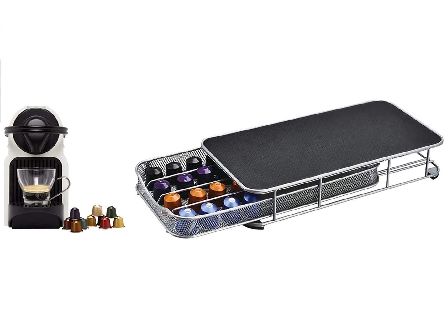 Lushh Coffee Capsule Holder and Coffee Machine Stand anti Vibration Non Slip Surface Mesh Drawer