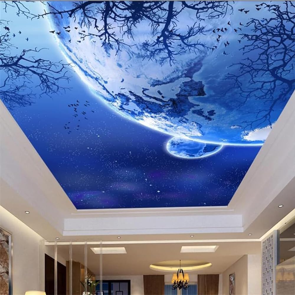 Custom Starry Sky Wallpaper Ceiling Wall Mural 3D Moon Wall Paper Removable Large Mural for Living Room Bedroom 165"（W） x 102"（H）