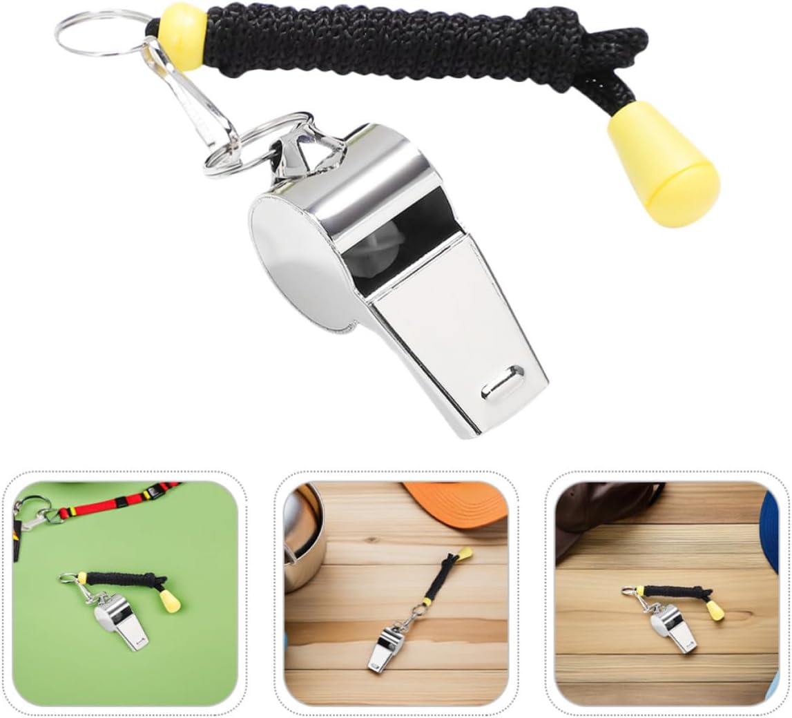 Referee Whistle Loud with Lanyard 8pcs Stainless Steel Sports Signal | Silver Finish, Emergency Signal Use, for Teachers and Training Scenarios