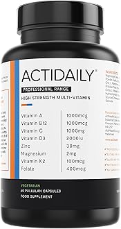 ActiDaily Multivitamin & Mineral Capsules | Essential Nutrients Including Vitamin D, B12, Zinc, Vitamin C | Powerful & High-Strength Formula for Energy Levels | Men & Women | Capsules | Made in UK