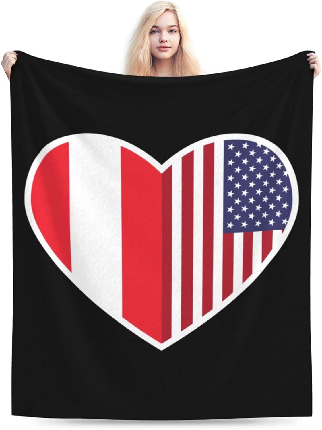 I Love America and Austria Throw Blanket for Couch Bed Sofa Soft and Comfortable Blankets 60"x50" Anti-Pilling Flannel Blanket