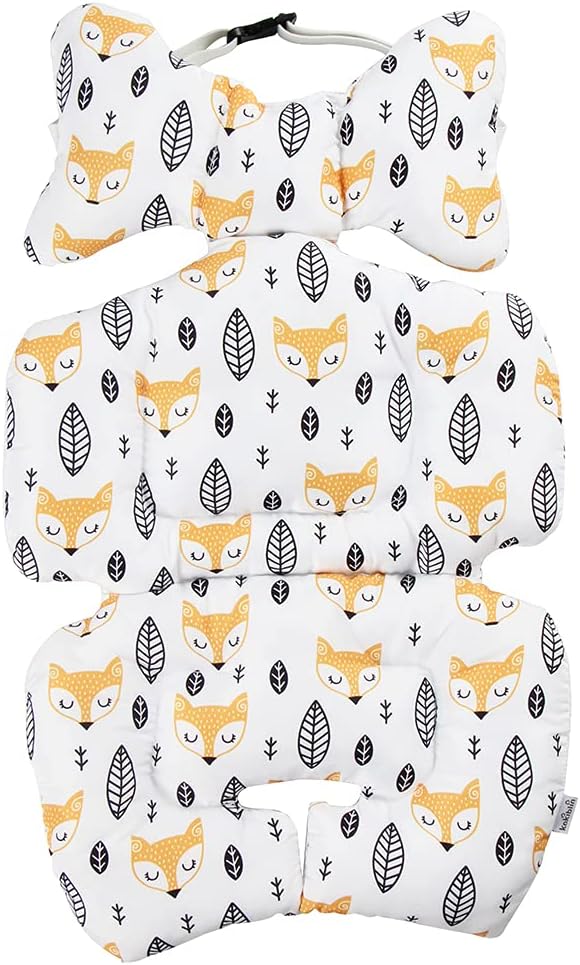 Infant Car Seat Insert, KAKIBLIN Baby Stroller Liner Head and Body Support Pillow, Infant Seat Pad Carseat Neck Support Cushion for Toddler,Yellow Fox
