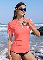 Vista 189 de BesserBay Women’s Rash Guard Shirt UPF 50+ Half Zip Short Sleeve Quick Dry Swim Shirt Swimsuit Tops